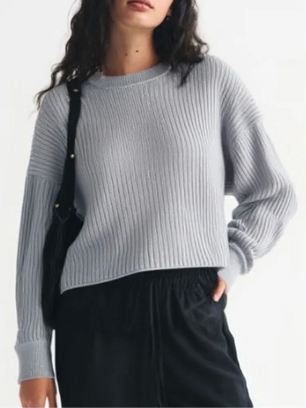 Lumiere Grey Ribbed Crew Neck Sweater